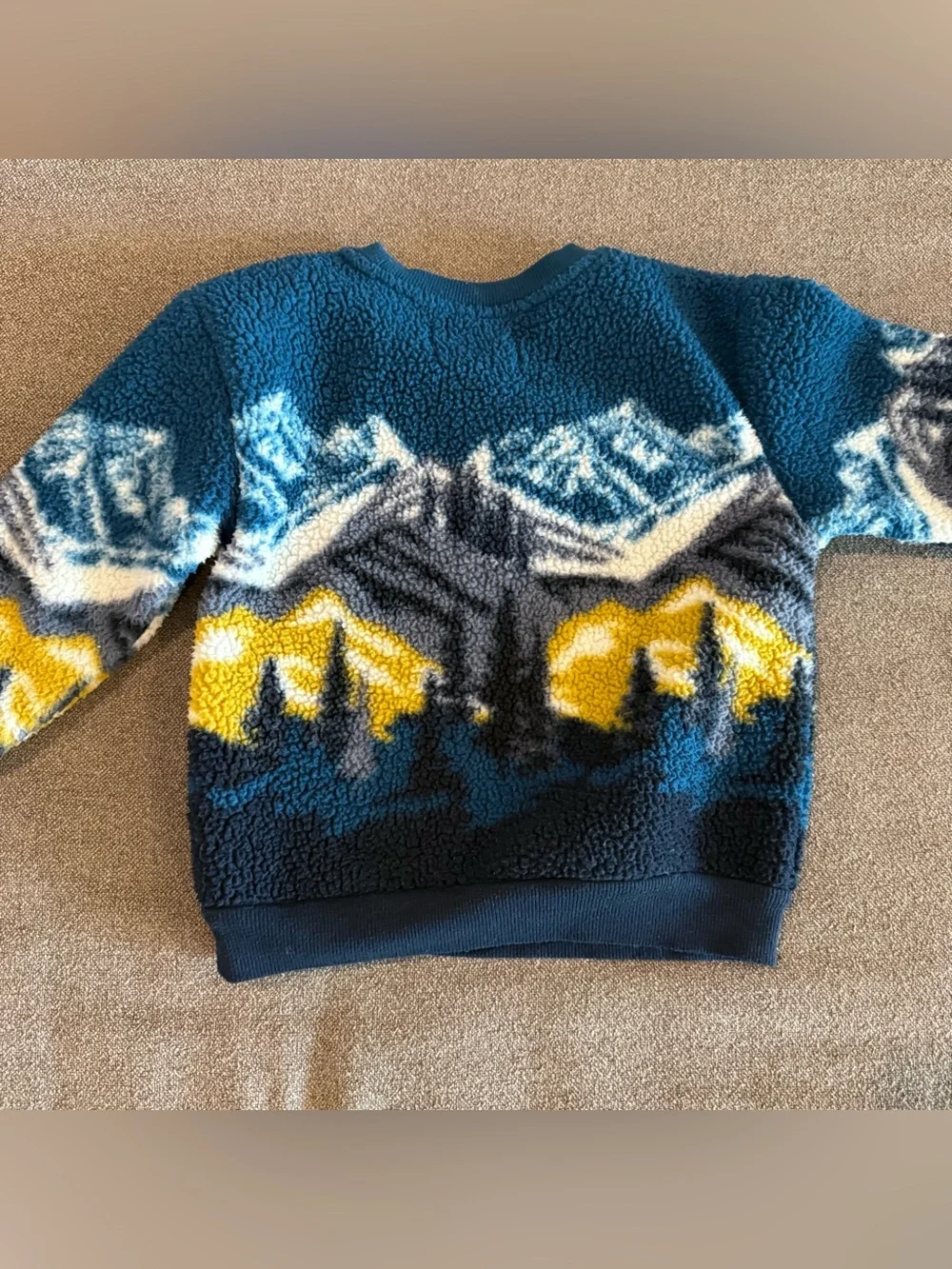 Toddler’s Blue Mountain Fleece Sweater with Yellow Accents